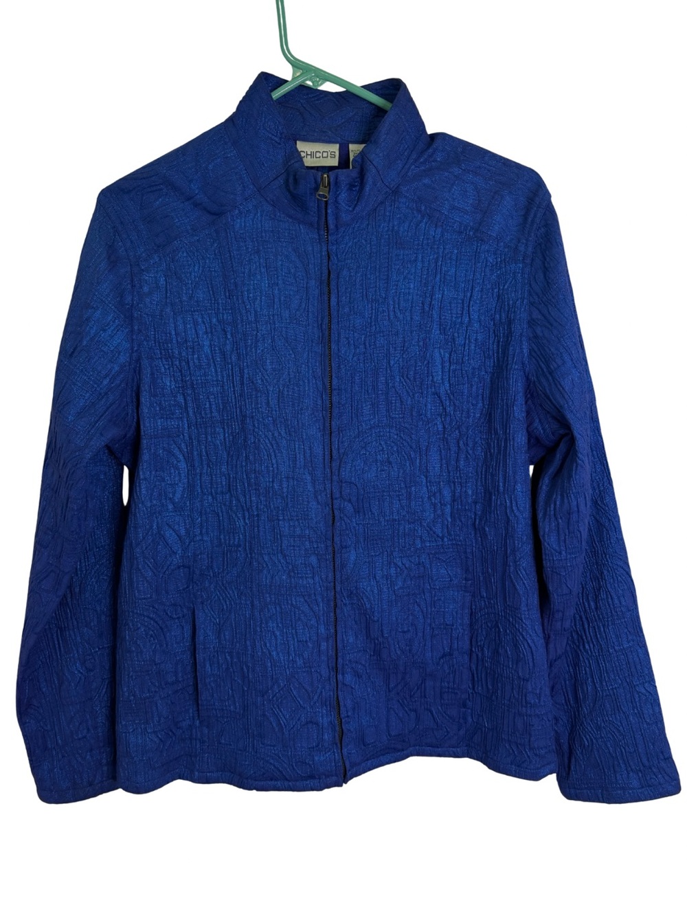 Chico's Royal Blue Textured Full Zip Long Sleeve Jacket Size Large